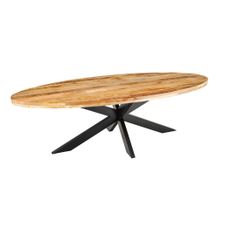 Estila Masívny industriálny oválny jedálenský stôl Comedor so svetlou hnedou mangovou doskou a prekríženými čiernymi nohami 240 cm