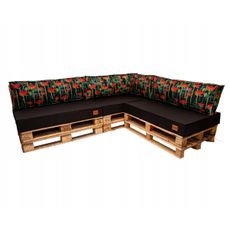Golden Garden Paletové sedenie GG09 - Podsedáky a Vankúše 3ks × 120/80/15 + 3ks x 120cm/40cm/15cm + 1ks 60/40/15 - čierna / mak