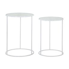 Estila Glamour sada okrúhlych kovových bielych príručných stolíkov Selly so sklenenou vrchnou doskou s dekoračnými srdcami 60 cm