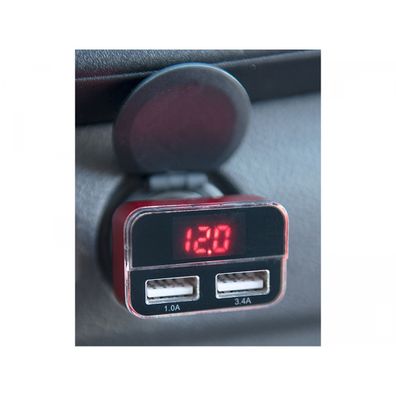 Nabíjačka USB do auta, 12/24V, 2xUSB, merač, 3,4A, 17W