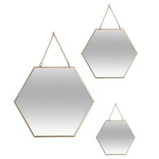 Závesné zrkadlo Hexagon, zlaté, sada 3ks