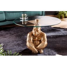 Estila Dizajnový glamour okrúhly konferenčný stolík Wilde s originálnou zlatou podstavou v tvare sediacej gorily 60 cm