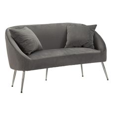 Estila Dizajnová art deco sedačka Cally s dvomi vankúšmi so zamatovým sivým poťahom a chrómovými nohami 137 cm