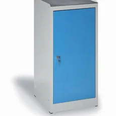 Dielenská policová skrinka na náradie KOVONA, 3 police, 1 zásuvka, demontovaná, 450 x 400 x 1000 mm, modré dvere