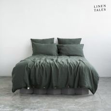 Tmavozelené ľanové predĺžené obliečky na dvojlôžko 200x220 cm - Linen Tales