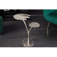 Estila Art-deco strieborný príručný stolík Ginko s dvoma doskami v tvare listu kovový 56cm