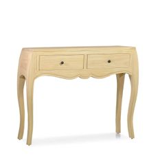 Estila Dizajnový klasický konzolový stolík Ainsa z masívneho dreva v svetlej hnedej farbe s dvomi zásuvkami 105 cm