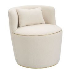 Estila Art deco bouclé okrúhle kreslo Rener bez nožičiek v krémovej farbe so zlatými detailmi 69 cm