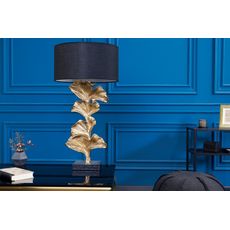 Estila Glamour art deco stolná lampa Ginko zlatej farby s čiernym okrúhlym tienidlom 70cm