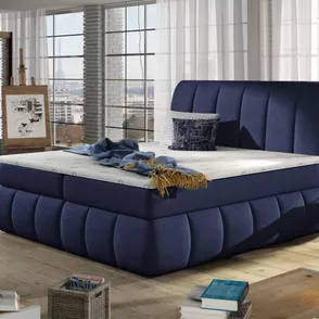 Posteľ Boxspring Vincenzia 200x180, tm. modrá (látka - bvi 18)