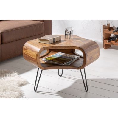 Estila Masívny retro konferenčný stolík Spin 60cm s oblými tvarmi v hnedom prevedení