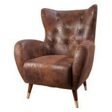Estila Štýlové art deco kožené ušiakové kreslo Bolte s čalúnením a prešívaným poťahom v hnedej farbe so zlatými detailmi 106 cm