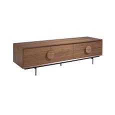 Estila Luxusný moderný TV stolík Vita Naturale s dizajnovými kruhovými úchytkami na dvierkach a dvoch zásuvkách hnedá farba 180 cm