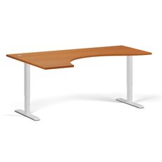 Ergonomický výškovo nastaviteľný stôl, 180x120 cm, 2 motory, L/P, biela podnož, čerešňa