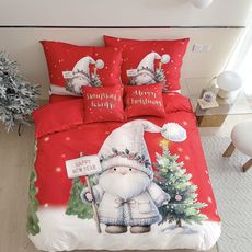 3 dielne 3D obliečky Polycotton Vianočné škriatok červený 200x140cm+90x70cm TiaHome