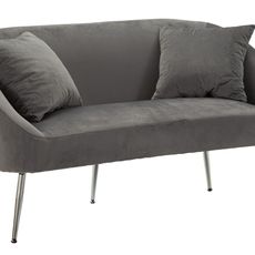 Estila Dizajnová art deco sedačka Cally s dvomi vankúšmi so zamatovým sivým poťahom a chrómovými nohami 137 cm