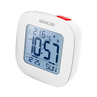 Sencor - Budík s LCD displejom a teplomerom 2xAAA biela
