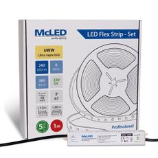 McLED  LED páska - sada 1 m, 240 LED/m, UWW, 6 W/m, DC 24V, 380 lm/m, CRI90, IP67, 10 mm, vodič 3 m ML-126.036.90.S01001