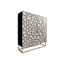 Estila Dizajnová čierno biela art deco barová skrinka Trencadia s dvojitými dvierkami ozdobenými mozaikou 120 cm