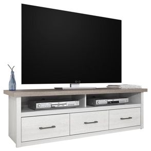 Carryhome TV DIEL, biela, farba hľuzovkového duba, 148/46/43 cm