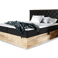 Wilsondo Čalúnená boxspring manželská posteľ WOOD 3 s úložným priestorom - čierna Kronos Rozmer: 180x200