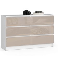 Ak furniture Komoda Kuba 120 cm 6 zásuviek biela/cappuccino