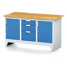 Dielenský stôl MECHANIC I, 2 skrinky a zásuvkový box na náradie, 3 zásuvky, 1500x685x880 mm, modré dvere