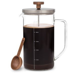 Klarstein Glaswerk Ristretto, french press, 1 l, borosilikátové sklo, nehrdzavejúca oceľ, orechové drevo