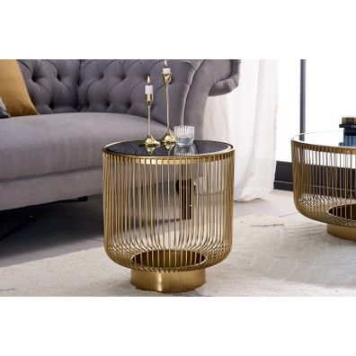 Estila Art deco dizajnový konferenčný stolík Esme so zlatou konštrukciou a okrúhlou čiernou doskou zo skla 40cm
