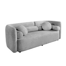 Estila Štýlová art deco trojmiestna geometrická sivá bouclé sedačka Jina s dvomi okrúhlymi a dvomi valcovými vankúšmi 198 cm