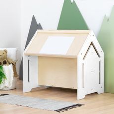 Benlemi Detský domčekový stolík na kreslenie CREATIVE Zvoľte farbu korpusu: Biela, Zvoľte farbu plôch: Nelakovaná