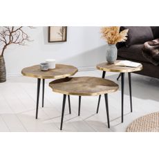 Estila Dizajnová art deco sada troch konferenčných stolíkov Fabiosa so vzorom letokruhov v zlatej a čiernej farbe 49 cm