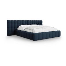 Tmavomodrá čalúnená dvojlôžková posteľ s úložným priestorom a roštom 180x200 cm Mamaia – Micadoni Home