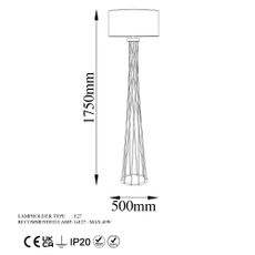 Tally stojacia lampa s kovovým telom a látkovým krytom hnedá 175 cm