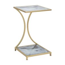 Estila Art deco príručný stolík Aurelio so zlatou kovovou konštrukciou a obdĺžnikovými sklenenými doskami s mramorovým dizajnom 60 cm
