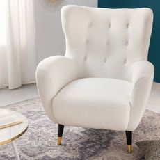 Estila Moderné buklé kreslo Sintra s biely poťahom a kovovými nožičkami 106cm