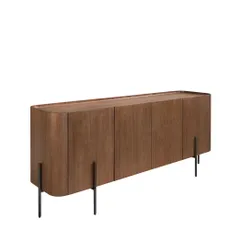 Estila Luxusný moderný štvordverový príborník Vita Naturale so zaoblenými rohmi z orechového dreva v prírodnej hnedej farbe 185 cm