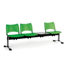 Plastová lavica do čakární VISIO, 3-sedadlo, so stolíkom, zelená, chrómované nohy