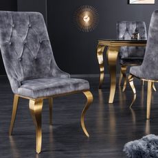 Estila Baroková jedálenská stolička v modernom štýle Gold Barock zlatá / sivá s klopadlom v tvare hlavy leva 102cm