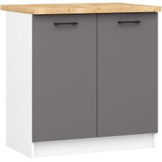Ak furniture Kuchyňská skříňka OLIVIE 80x85 cm matná bílá/matná grafitově šedá/dub přírodní