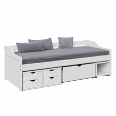 Posteľ s úložným priestorom, biela, masív, 90x200, MAXI NEW