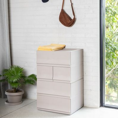 Modulárny úložný box Wave twin Wood s kolieskami 54,6 x 43,4 x 22 cm, široký - 2 zásuvky - kolieska