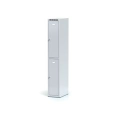 Kovová šatníková skrinka s úložnými boxami, 2 boxy, 1800 x 300 x 500 mm, otočný zámok, sivé dvere