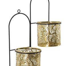 Estila Glamour nástenné oválne zlaté kovové kvetináče Gasin s florálnymi vyrezávanými vzormi s čiernou konštrukciou 48 cm