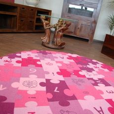Dywany Lusczow Detský guľatý koberec PUZZLE fialový, velikost kruh 100