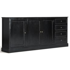 Estila Luxusný vintage obdĺžnikový čierny príborník Zena Noir s tromi dvierkami a štyrmi zásuvkami z masívneho dreva 212 cm