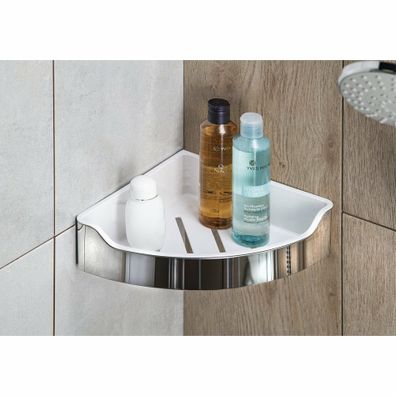 AQUALINE SB109 Samba rohová polica do sprchy, 21,8 x 6,3 x 21,8 cm, leštená nehrdzavejúca oceľ