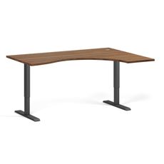 Ergonomický výškovo nastaviteľný stôl, 160x120 cm, 2 motory, L/P, čierna podnož, orech