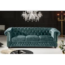 Estila Chesterfield trojsedačka Maya s petrolejovo zeleným zamatovým čalúnením 205cm