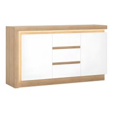 Komoda LYOK01, dub riviera/biela s extra vysokým leskom, LEONARDO